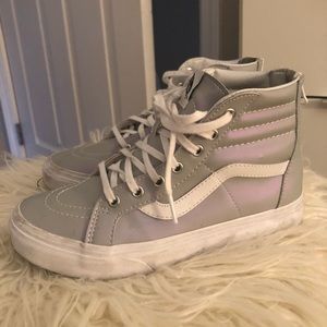 Iridescent grey and white high top vans